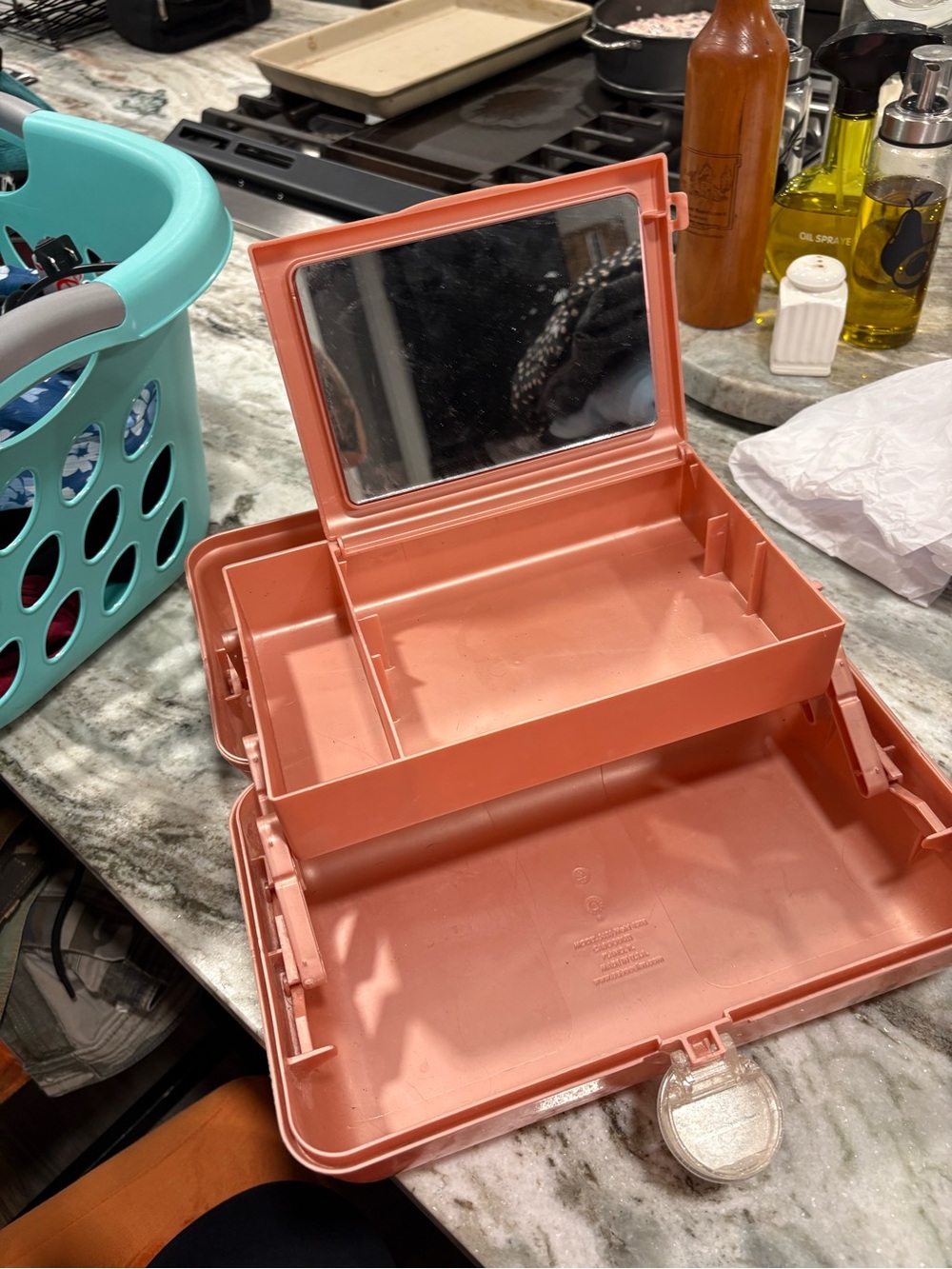 Caboodles Coral Pink Cosmetic Case with Mirror and Compartments
